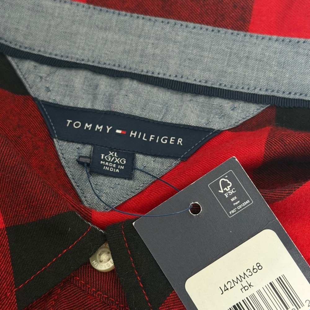 Tommy Hilfiger Womens XL Red Black Buffalo Plaid Cotton Button Down Shirt Rustic - Picture 6 of 8